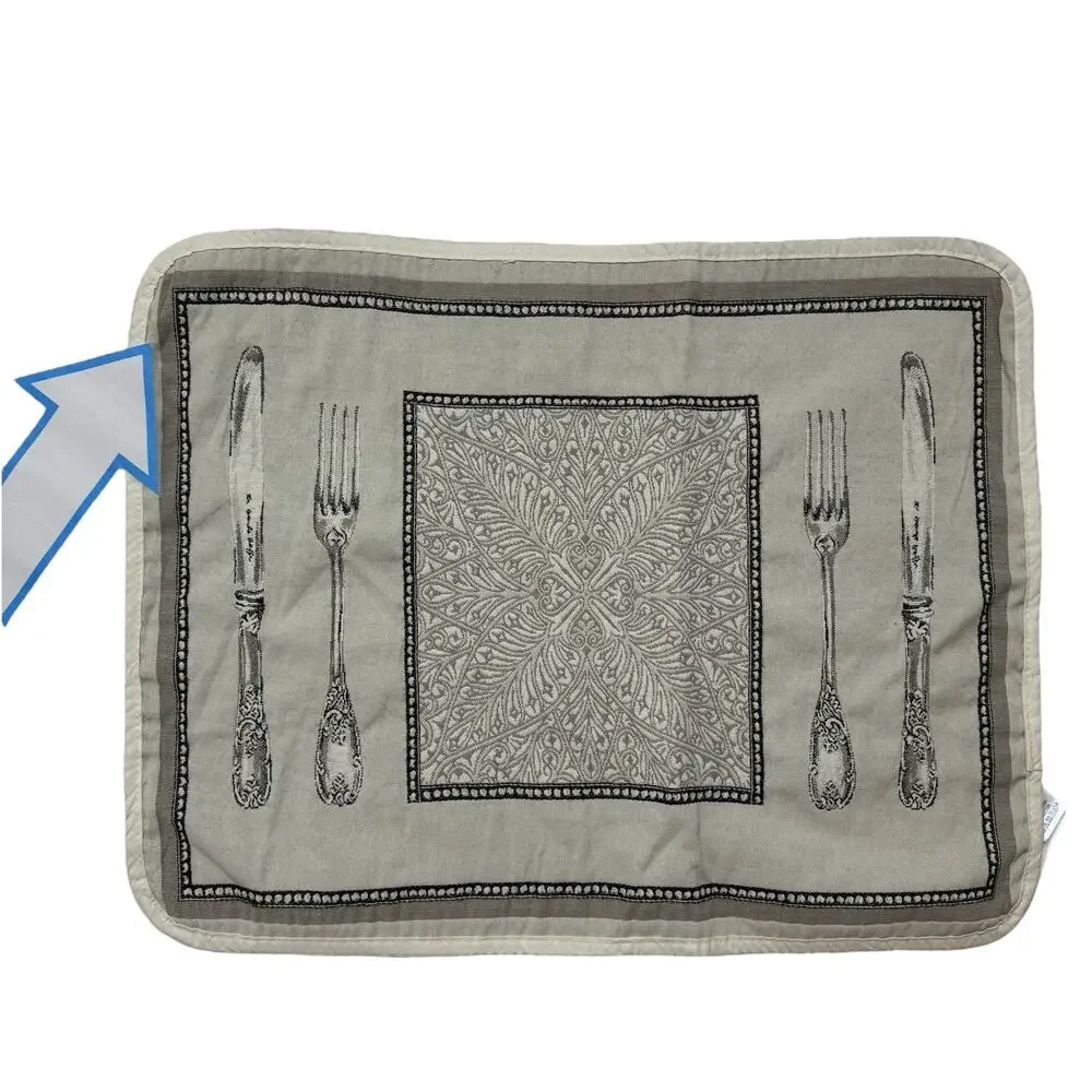 TISSUS TOSELLI Embroidered Place Setting Placemats Tan Black Set of 4 France